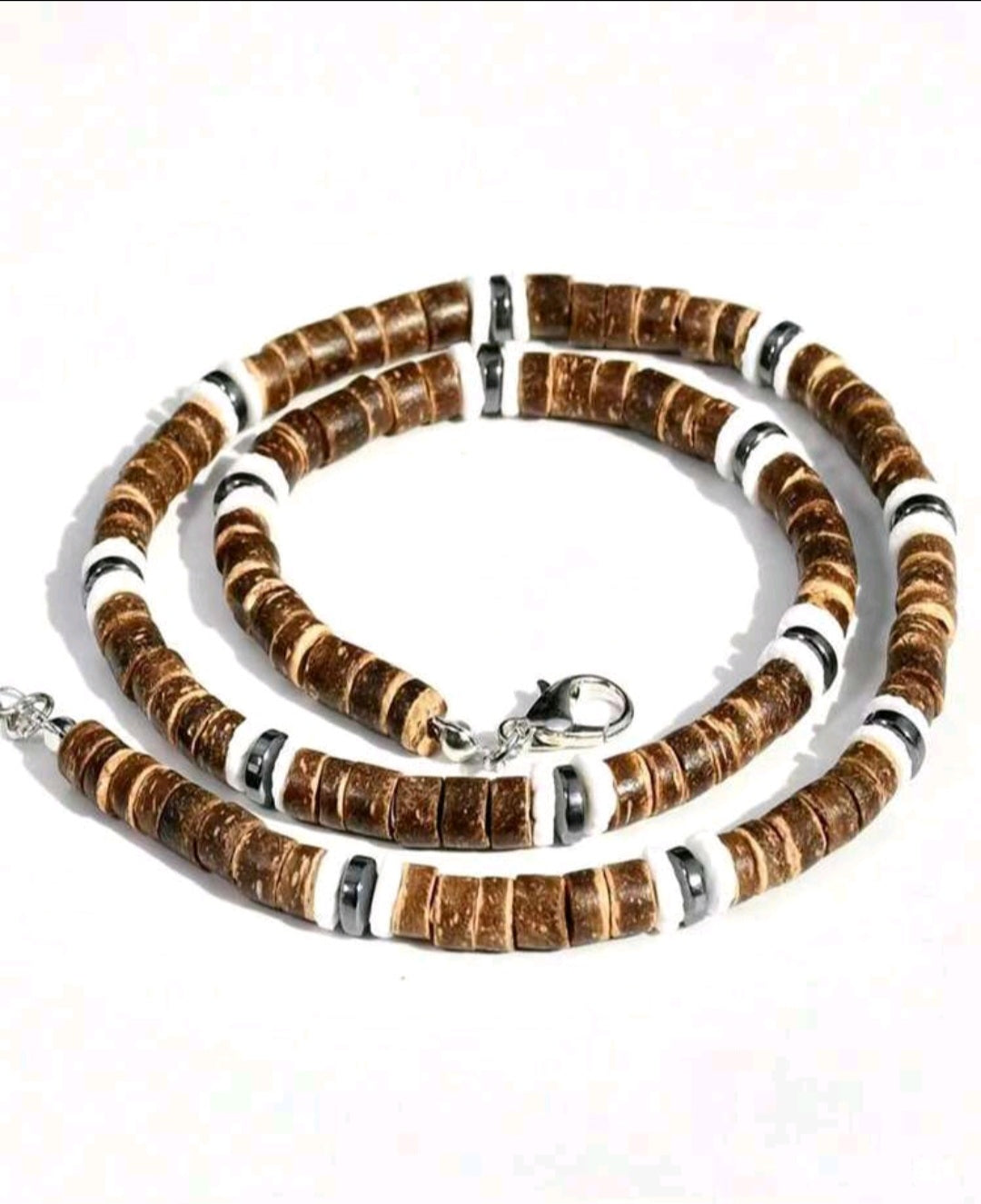 Coconut Shell and Bead Necklace Tropical Style