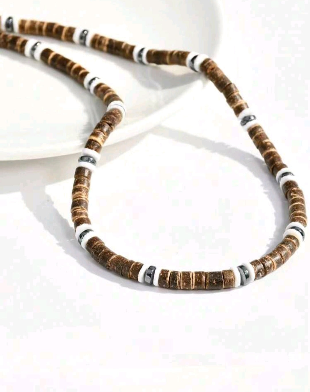 Coconut Shell and Bead Necklace Tropical Style