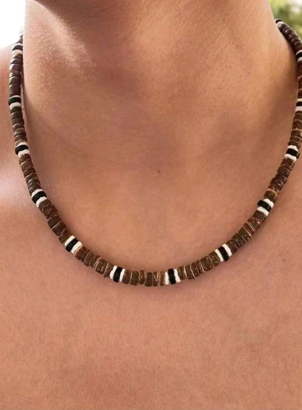 Coconut Shell and Bead Necklace Tropical Style